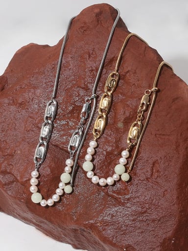 Brass Imitation Pearl Geometric Vintage Asymmetric chain Necklace