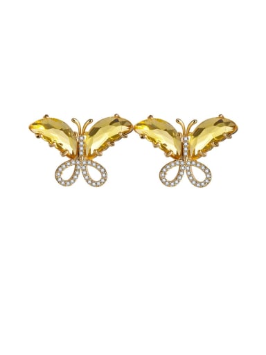 Brass Cubic Zirconia Multi Color Butterfly Cute Stud Earring