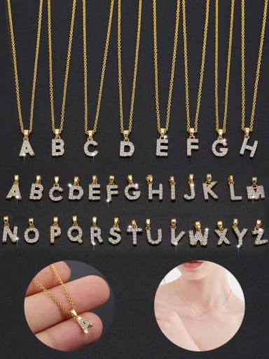 Brass Glass Stone Letter Minimalist Necklace
