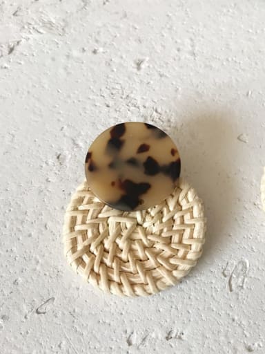 Round light Leopard Print Alloy Resin Geometric Vintage Bamboo rattan and straw handmade Drop Earring