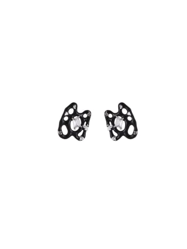 Brass Cubic Zirconia Enamel Geometric Cute Stud Earring