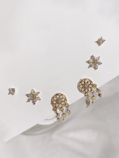 Brass Cubic Zirconia  Trend Satr Tassel Set Stud Earring