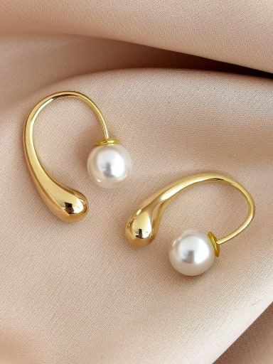 Brass Imitation Pearl Water Drop Minimalist Hook Earring
