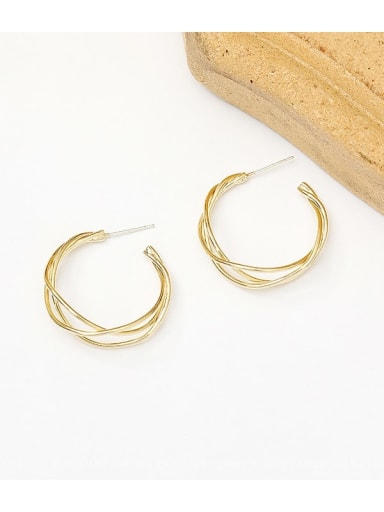 14K  gold Copper With Minimalist C shape Stud Trend Korean Fashion Earring