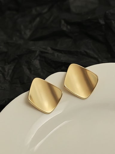 Brass Smooth  Geometric Minimalist Stud Earring