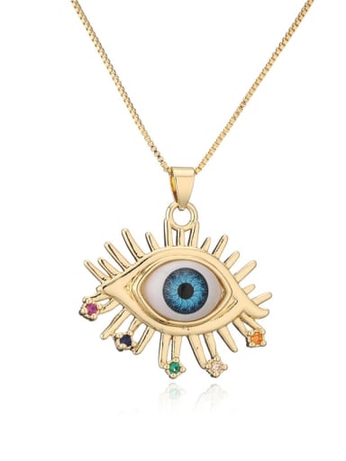 21016 Brass Enamel  Vintage Evil Eye Pendant Necklace