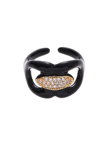 Black Dropping Oil Ring Brass Enamel Cubic Zirconia Geometric Minimalist Band Ring