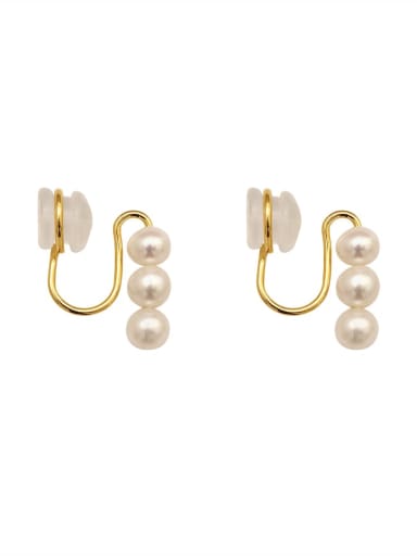 Brass Imitation Pearl Geometric Minimalist Clip Trend Korean Fashion Earring