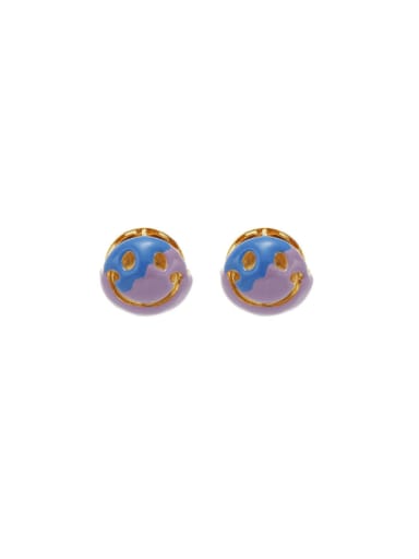 custom Brass Enamel Smiley Minimalist Stud Earring