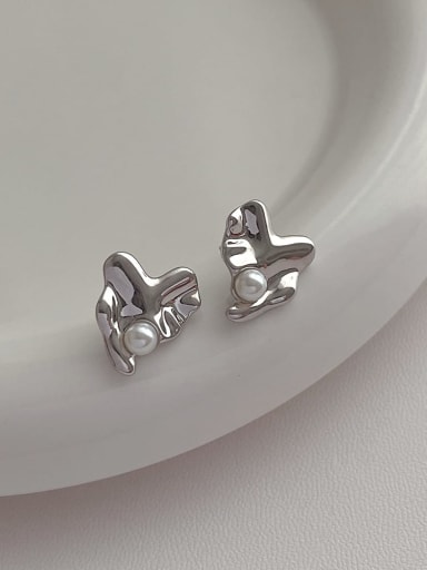 N109 platinum Brass Imitation Pearl Geometric Minimalist Stud Earring