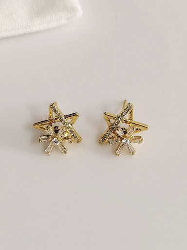 Brass Cubic Zirconia Star Trend Stud Earring