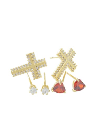 Brass Cubic Zirconia Cross Minimalist Stud Earring Set