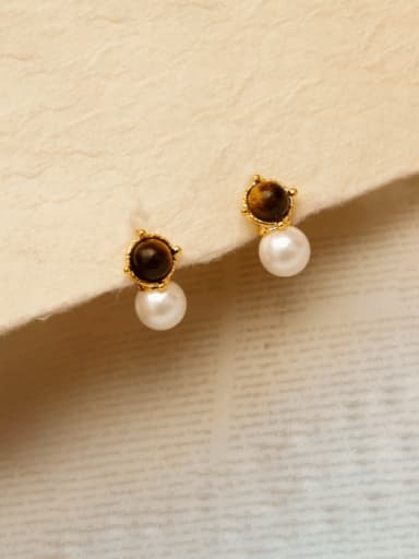 gold Brass Imitation Pearl Geometric Minimalist Drop Earring