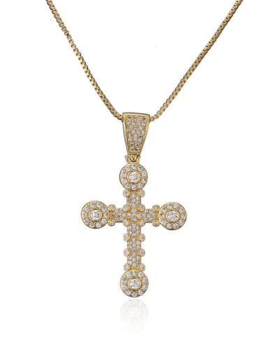 20793 Brass Cubic Zirconia Cross Vintage Regligious Necklace