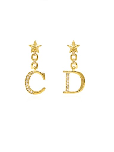 Brass Cubic Zirconia Letter Minimalist Drop Trend Korean Fashion Earring