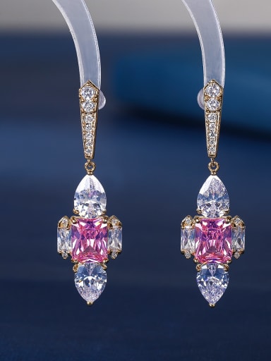 Pink Brass Cubic Zirconia Cross Luxury Stud Earring