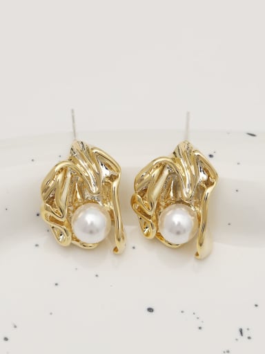 14K  gold Brass Imitation Pearl Irregular Vintage Stud Earring