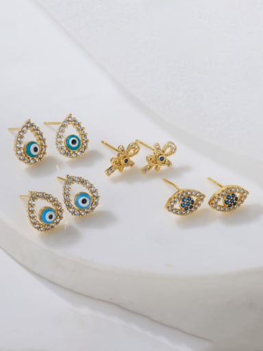 Brass Cubic Zirconia Evil Eye Vintage Stud Earring