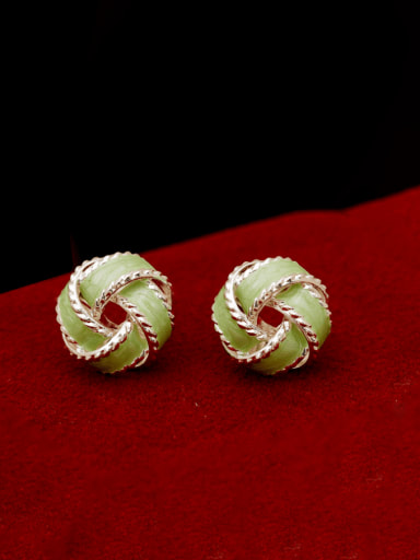 Electrophoresis Pearl Mint Green Brass Enamel Geometric Minimalist Stud Earring
