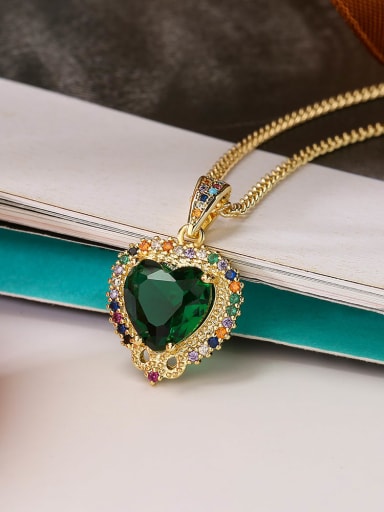 22913 Brass Cubic Zirconia Heart Vintage Necklace
