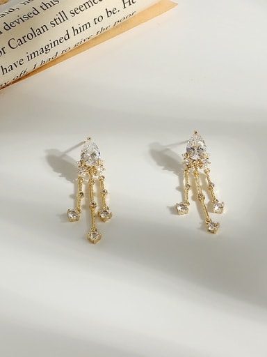 Copper Cubic Zirconia White Tassel Dainty Drop Trend Korean Fashion Earring