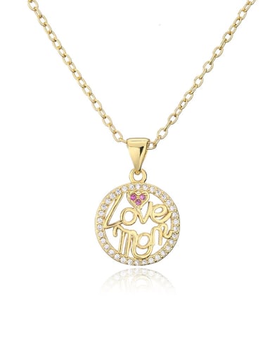 21712 Brass Cubic Zirconia Heart Dainty Letter MOM Pendant Necklace