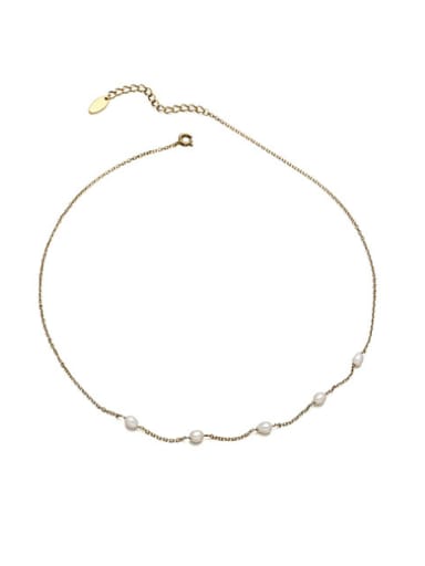 Section 2 44cm+6cm Brass Freshwater Pearl Irregular Minimalist Necklace