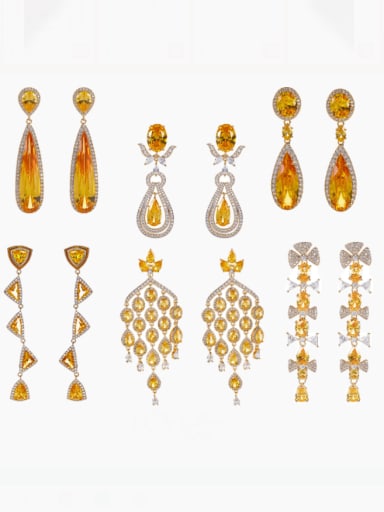 Brass Cubic Zirconia Multi Color Heart Luxury Cluster Earring