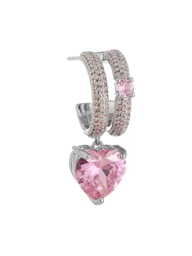 Double layered (sold separately) Brass Cubic Zirconia Heart Cute Single Earring(Single -Only One)