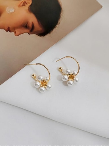 Copper Imitation Pearl Flower Minimalist Hook Trend Korean Fashion Earring