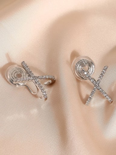 White K [ear clip] Brass Cubic Zirconia Cross Minimalist Clip Earring