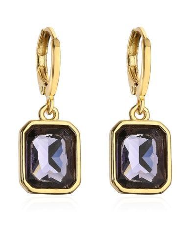 43387 Brass Glass Stone Geometric Luxury Huggie Earring