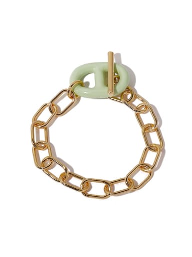 Green dripping oil Bronze Enamel Geometric Vintage Link Bracelet
