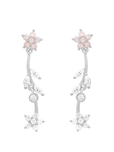 633 white K Brass Cubic Zirconia Flower Trend Stud Earring