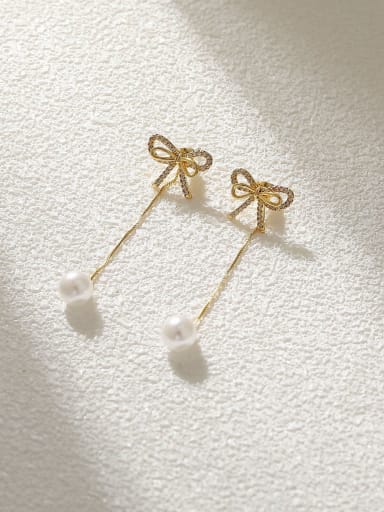 Brass Imitation Pearl Bowknot Tessel Earring