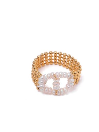 Round bead chain pig nose ring Brass Imitation Pearl Geometric Minimalist Stud Earring