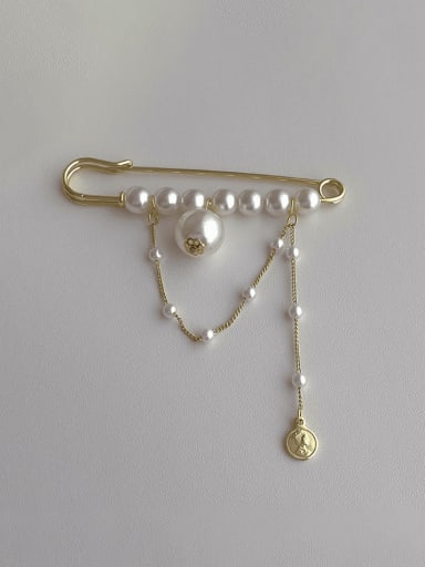 Brass Imitation Pearl Tassel Minimalist Brooch
