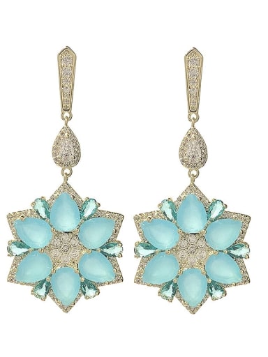 blue Brass Cubic Zirconia Flower Luxury Earring