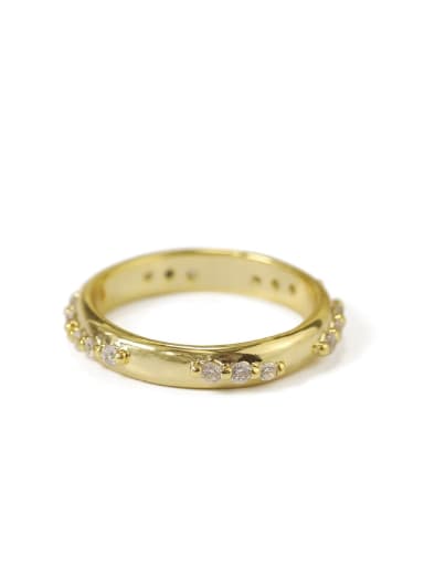 18K real gold white zircon ring Brass Rhinestone Geometric Minimalist Band Ring