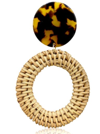 Alloy Resin Geometric Vintage Bamboo rattan and straw handmade Drop Earring