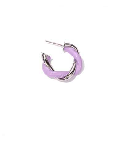 Single  purple +Platinum Brass Enamel Minimalist Single Earring