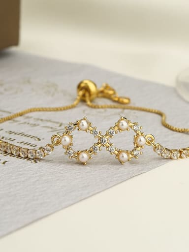 31491 Brass Imitation Pearl Bowknot Dainty Bracelet