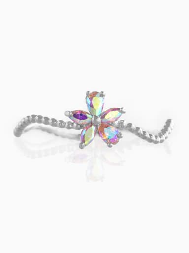 White K Brass Cubic Zirconia Flower Cute Band Ring