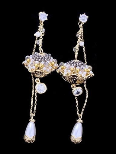 Brass Imitation Pearl Tassel Vintage Drop Earring