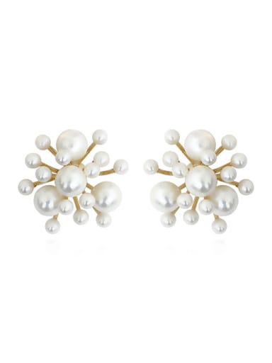 Brass Imitation Pearl Flower Minimalist Stud Trend Korean Fashion Earring