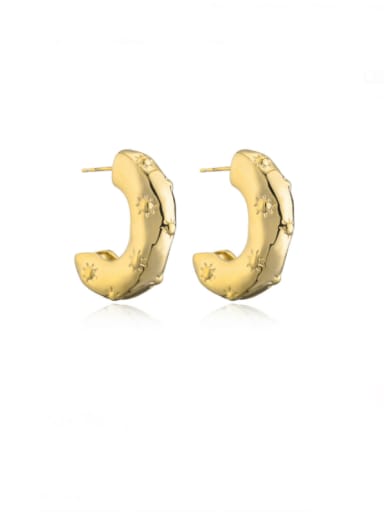 Brass Geometric Minimalist C Shape  Stud Earring