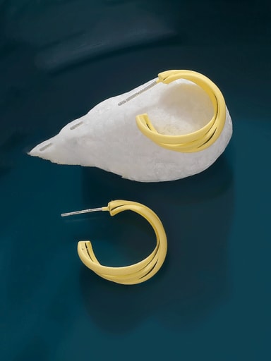 Yellow Brass Enamel Geometric Minimalist Stud Earring