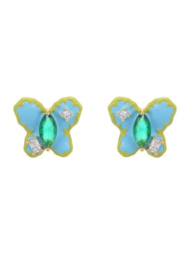 blue Brass Multi Color Enamel Butterfly Cute Stud Earring