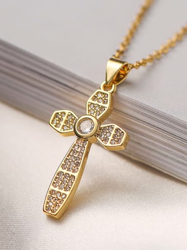 22959 Brass Cubic Zirconia Cross Vintage Regligious Necklace