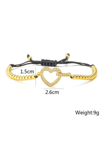 30799 Brass Cubic Zirconia Heart Hip Hop Adjustable Bracelet